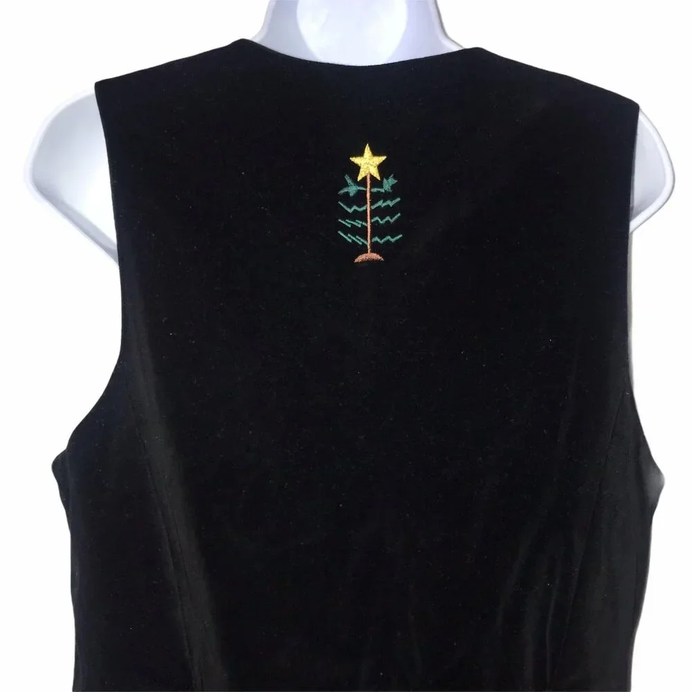 Vintage Westbound Christmas Vest Womens Petites PM Black Velvet Holiday Snowman - Picture 8 of 10